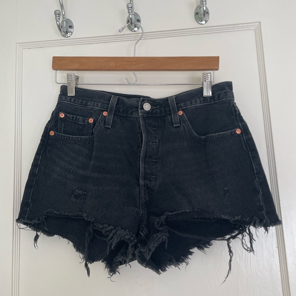 Black Distressed Levi’s 501 Cutoffs